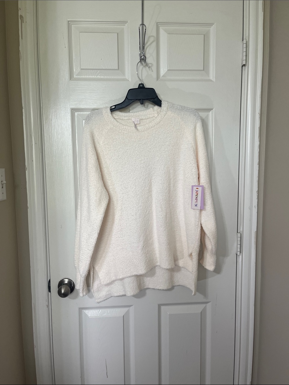Relaxed Cream Bouclé Crewneck Sweater